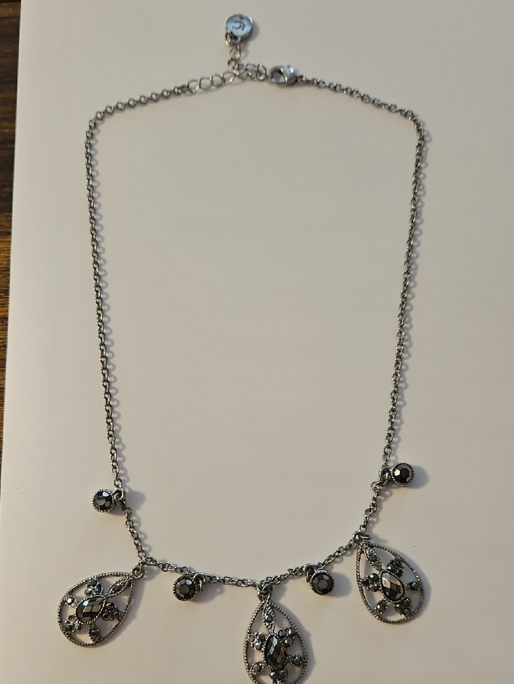 Liz Claiborne Silver-Tone Teardrop Necklace with Black Accents